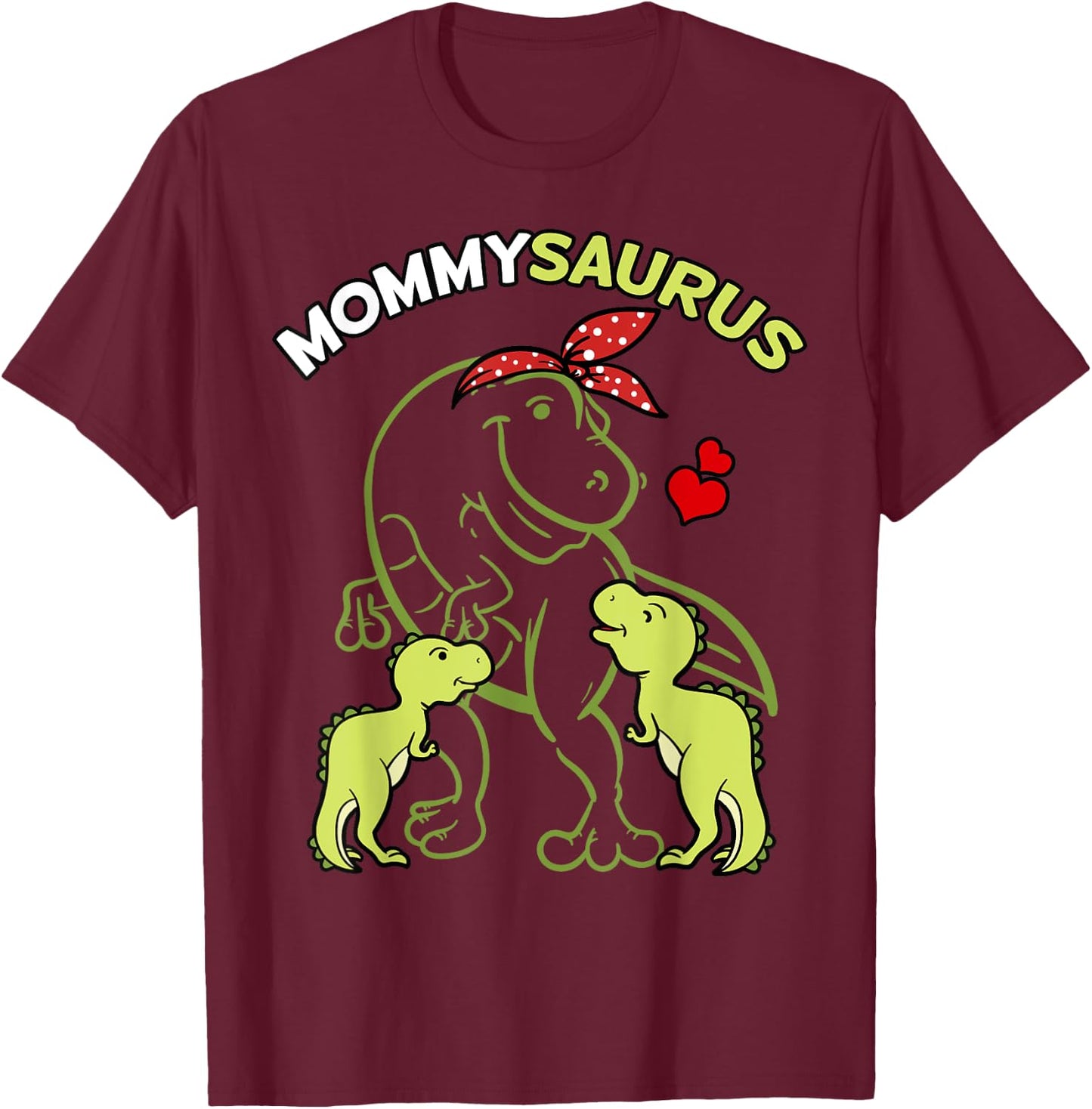 Mommysaurus Mommy 2 Kids Dinosaur Mom Mother's Day T-Shirt - T-Shirt | Maroon