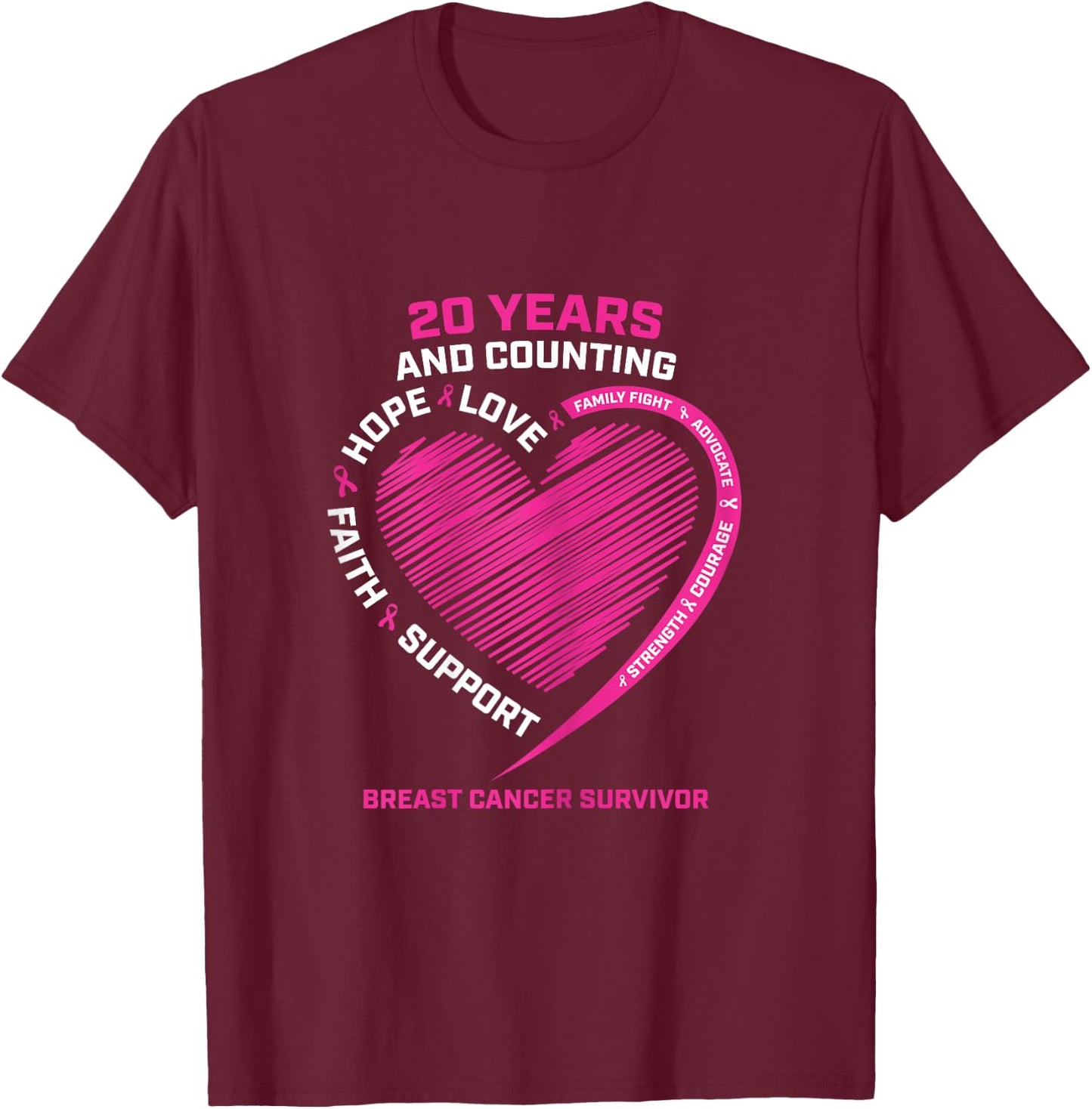 20 Years Cancer Free Gifts Women Pink Breast Cancer Survivor T-Shirt - T-Shirt | Maroon
