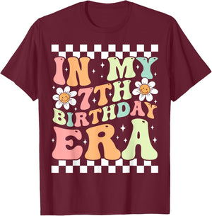 In My 7th Birthday Era Cute Daisy Groovy 7th Birthday Party T-Shirt - T-Shirt | Maroon