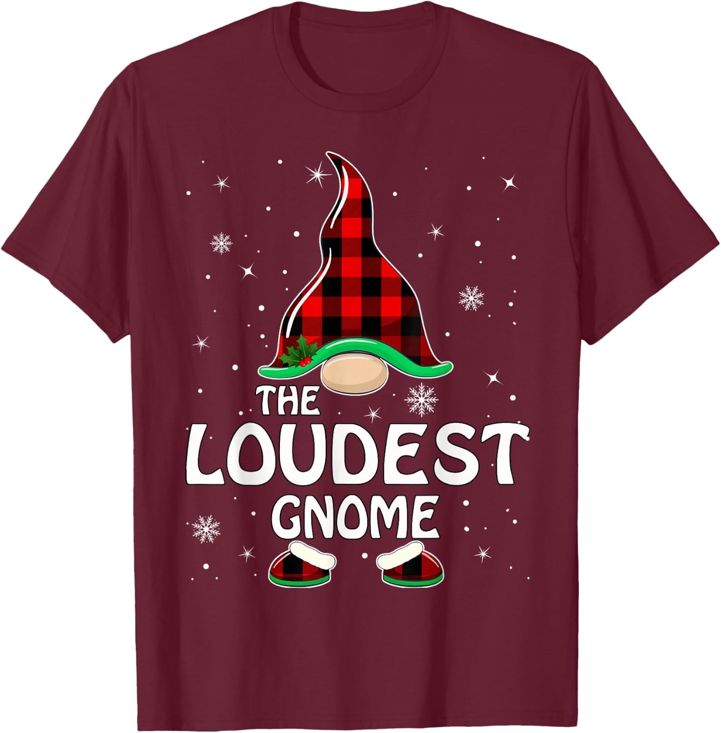 Loudest Gnome Buffalo Plaid Matching Family Christmas Pajama T-Shirt - T-Shirt | Maroon