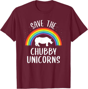 Rainbow Save The Chubby Unicorns T-Shirt - T-Shirt | Maroon