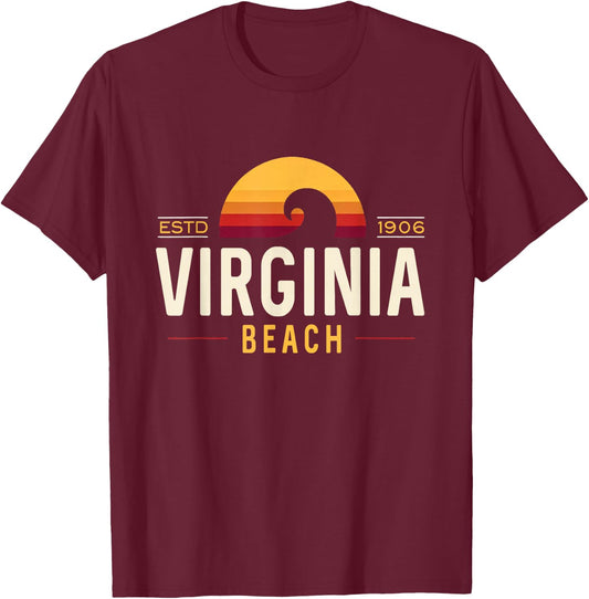 Virginia Beach Virginia | Virginia Beach Retro Wave Logo T-Shirt - T-Shirt | Maroon