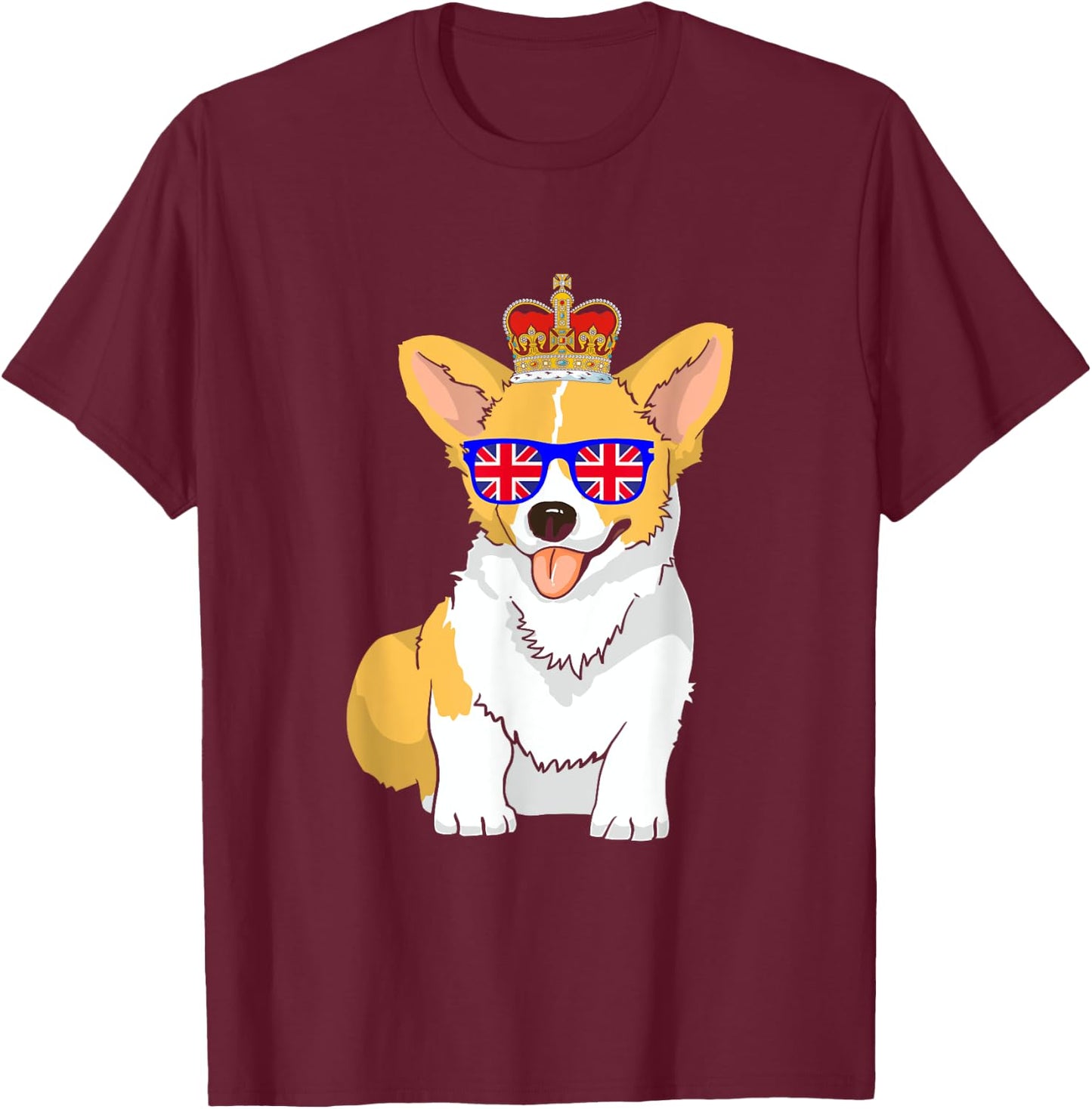 Corgi Dog Queen Elizabeth II Sunglasses British Crown T-Shirt - T-Shirt | Maroon