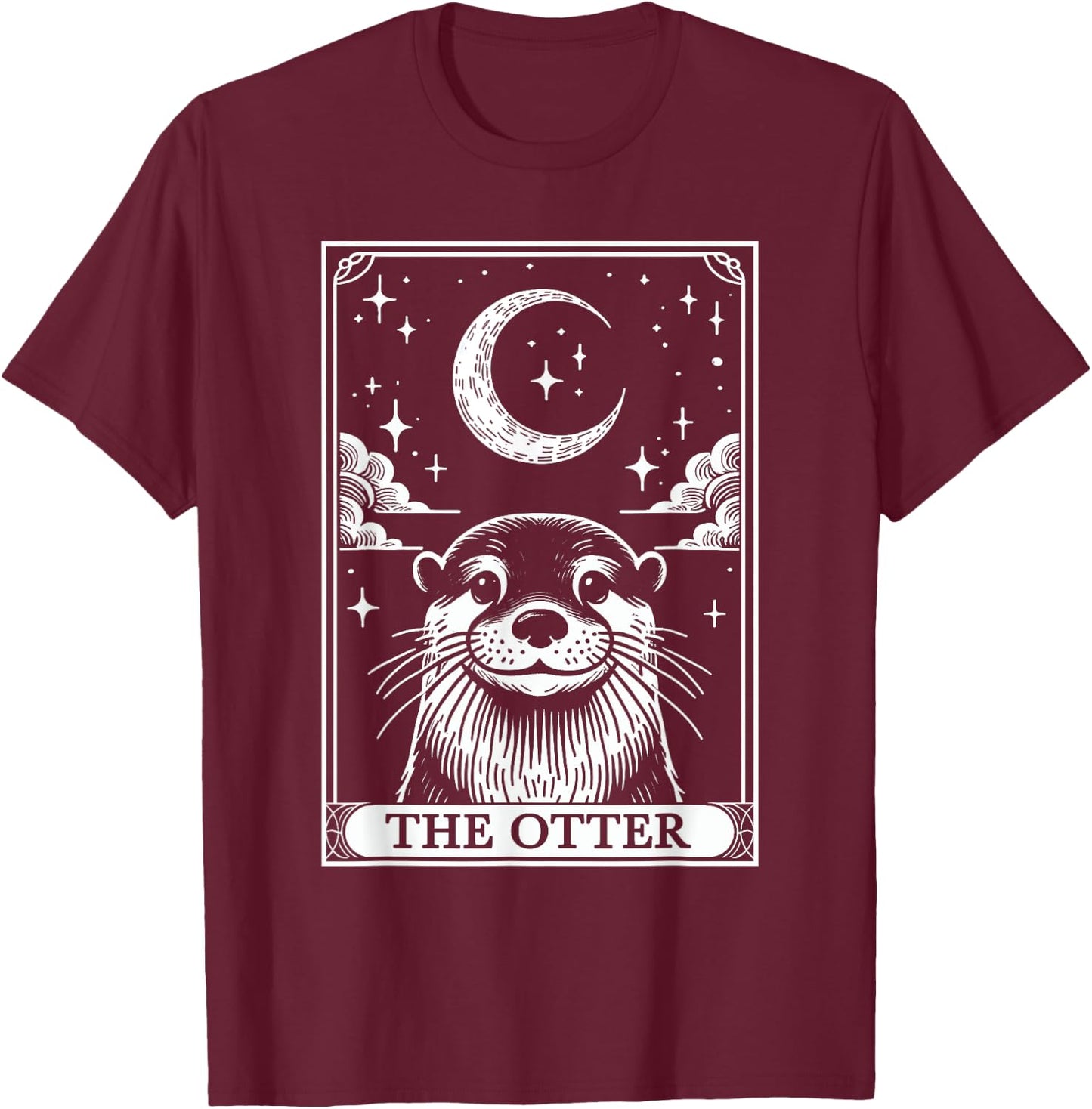 Tarot Card Vintage Crescent Moon Otter Animal Lovers T-Shirt - T-Shirt | Maroon