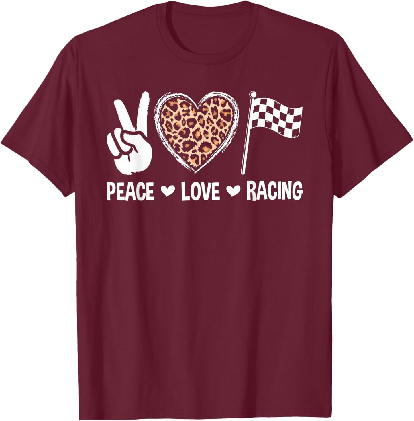 Women's Racing Design Kids Girls Peace Love Racing Race Flag T-Shirt - T-Shirt | Maroon