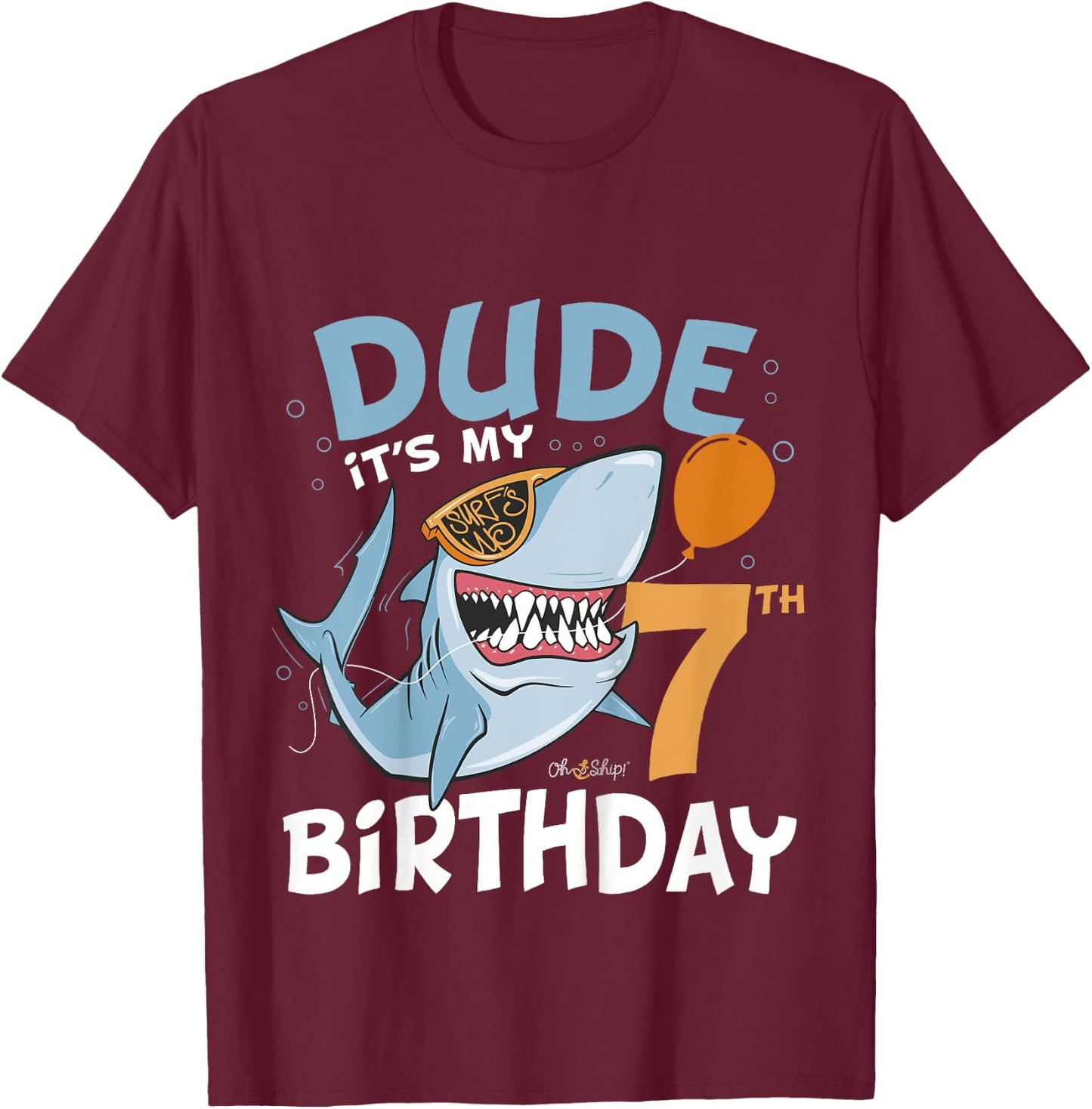 Kids Dude it's my 7th Birthday - 7th Shark Birthday Boy T-Shirt - T-Shirt | Maroon