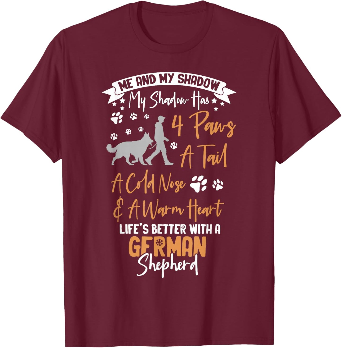 Me And My Shadow German Shepherd T-Shirt - T-Shirt | Maroon