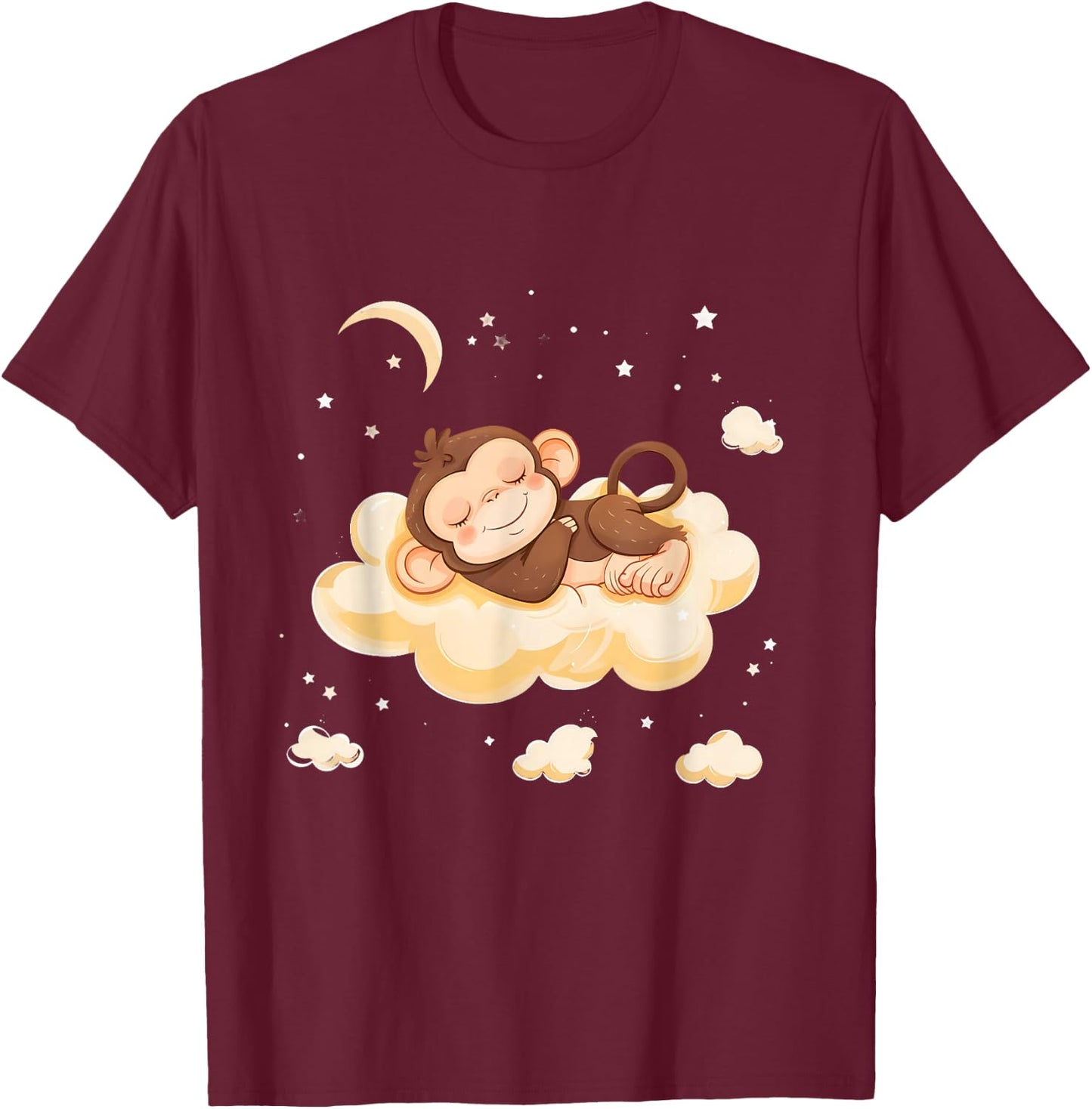 Sleepy Monkey Cloud Sleepy Animal Sleeping Monkey Napping T-Shirt - T-Shirt | Maroon