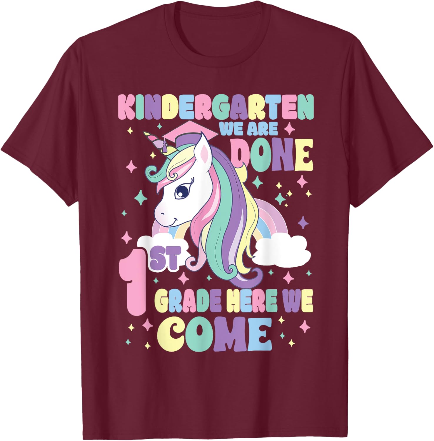 Kindergarten Graduation Magical Unicorn Girls Graduation T-Shirt - T-Shirt | Maroon