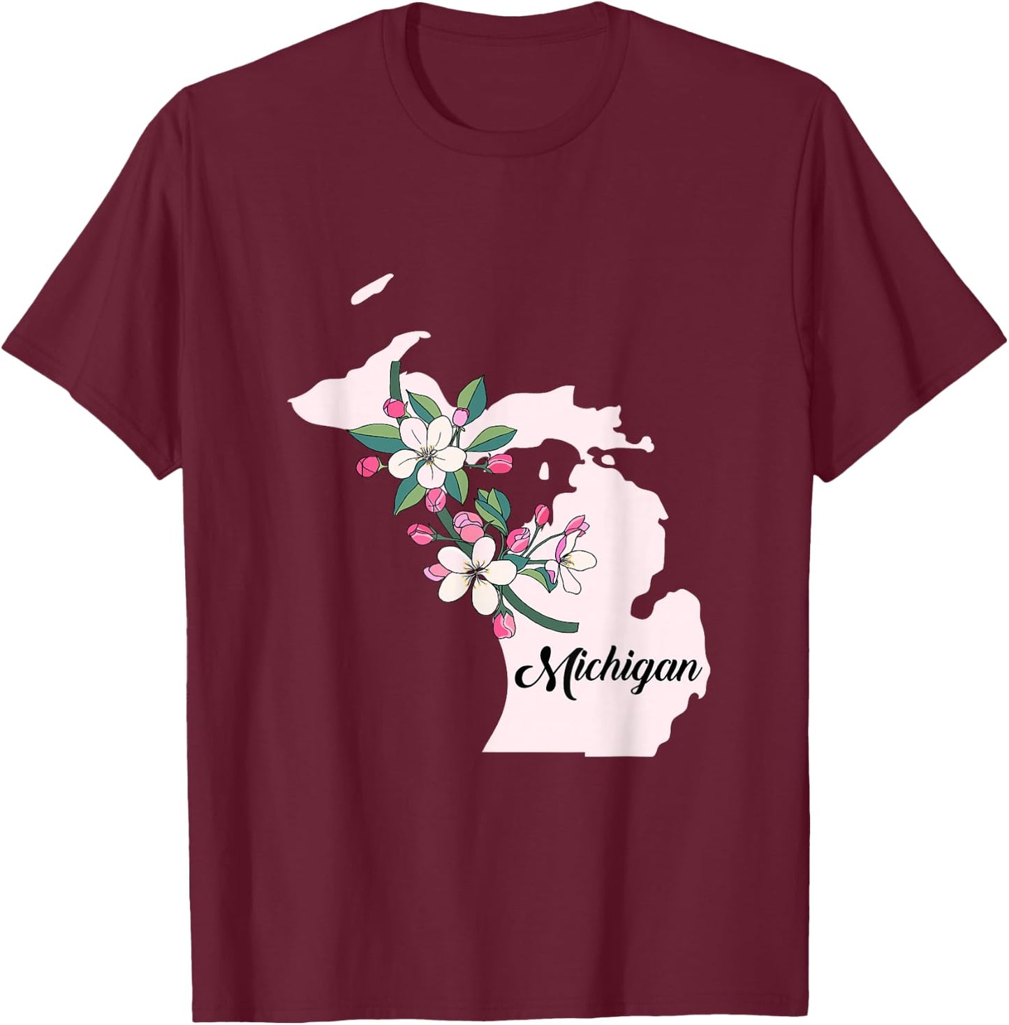Michigan Flower Apple Blossom T-Shirt - T-Shirt | Maroon