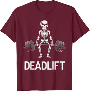 Skeleton Deadlift Spooky Weightlifting Workout T-Shirt - T-Shirt | Maroon