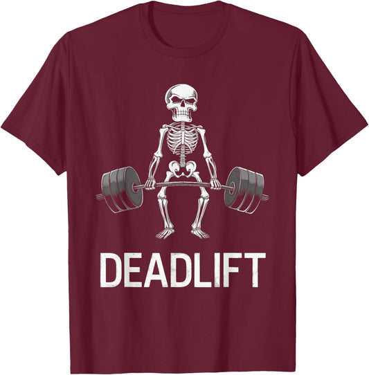 Skeleton Deadlift Spooky Weightlifting Workout T-Shirt - T-Shirt | Maroon