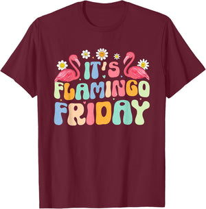 Groovy Flamingo It’s Flamingo Friday Birds Wearing Glasses T-Shirt - T-Shirt | Maroon