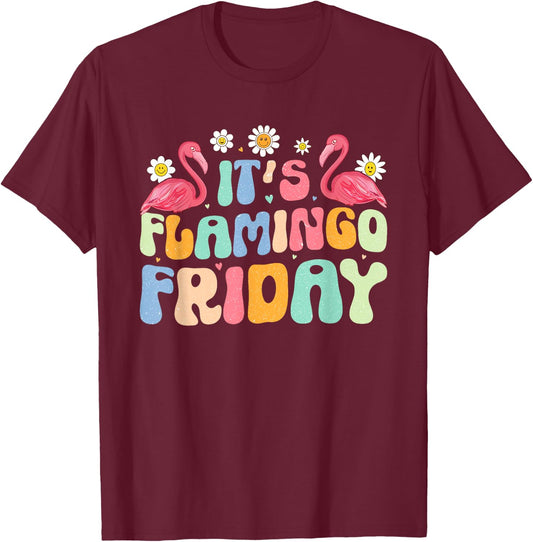 Groovy Flamingo It’s Flamingo Friday Birds Wearing Glasses T-Shirt - T-Shirt | Maroon
