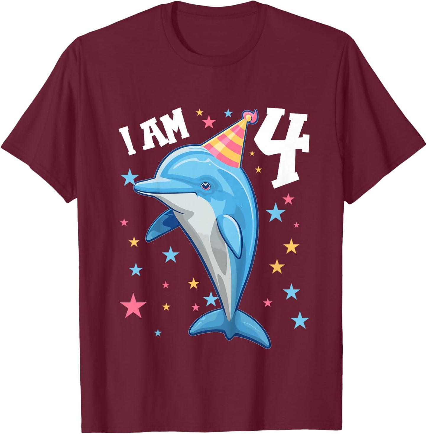 Kids 4 Years old Boy or Girl Dolphins 4th birthday Dolphin T-Shirt - T-Shirt | Maroon