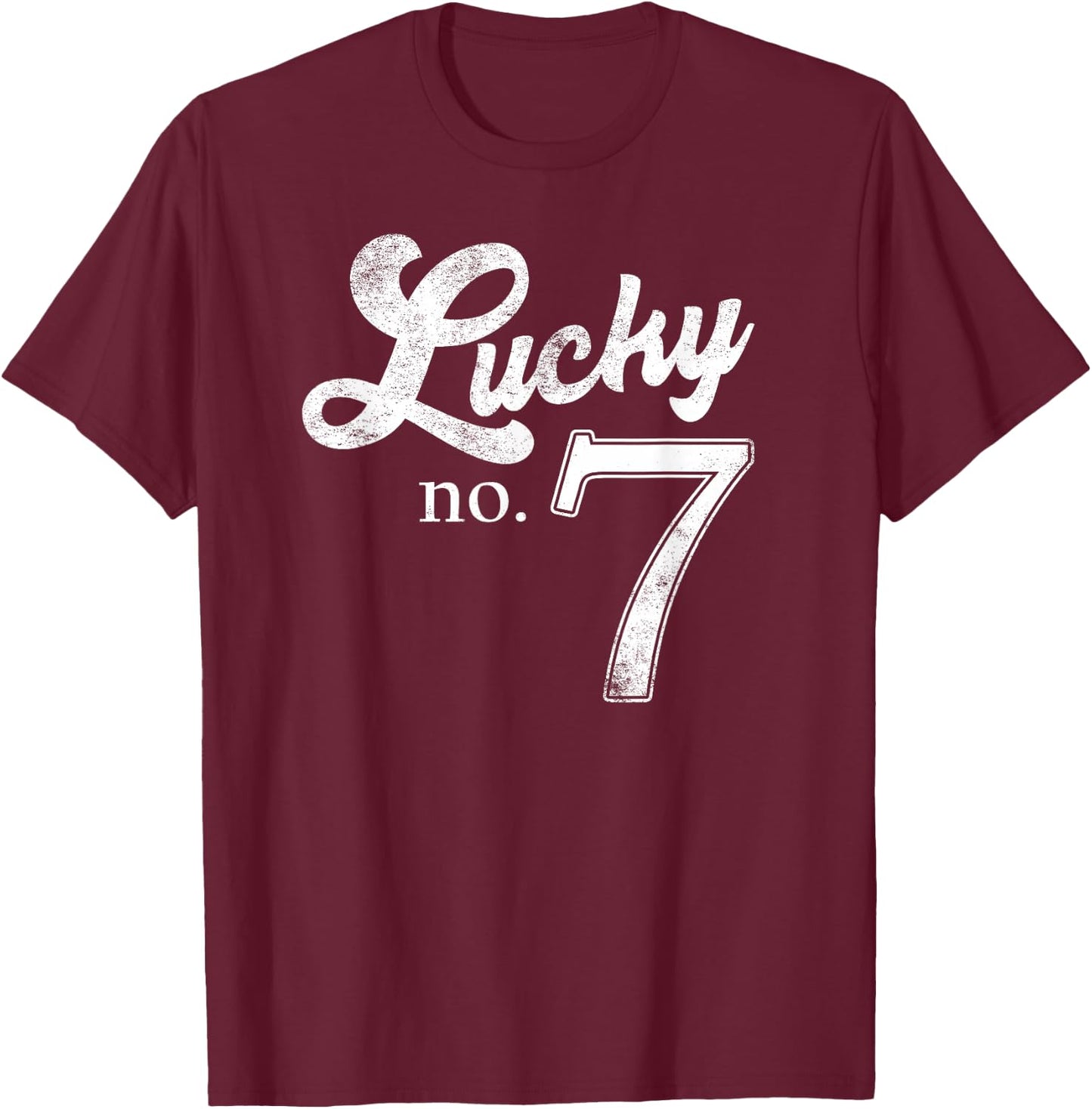 Lucky Number Seven Distressed Favourite Number Seven T-Shirt - T-Shirt | Maroon