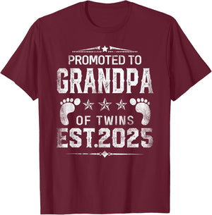 Promoted to Grandpa of twins 2025 New Grandpa Father's day T-Shirt - T-Shirt | Maroon
