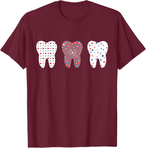 Dental Hygienist Us Flag 4th of July Patriotic Tooth Doctor T-Shirt - T-Shirt | Maroon
