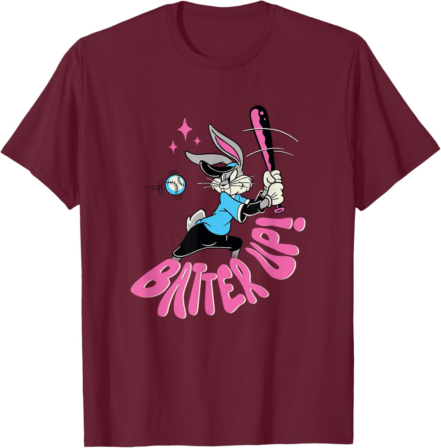 Looney Tunes Bugs Bunny Retro Vintage Baseball Batter Up T-Shirt - T-Shirt | Maroon