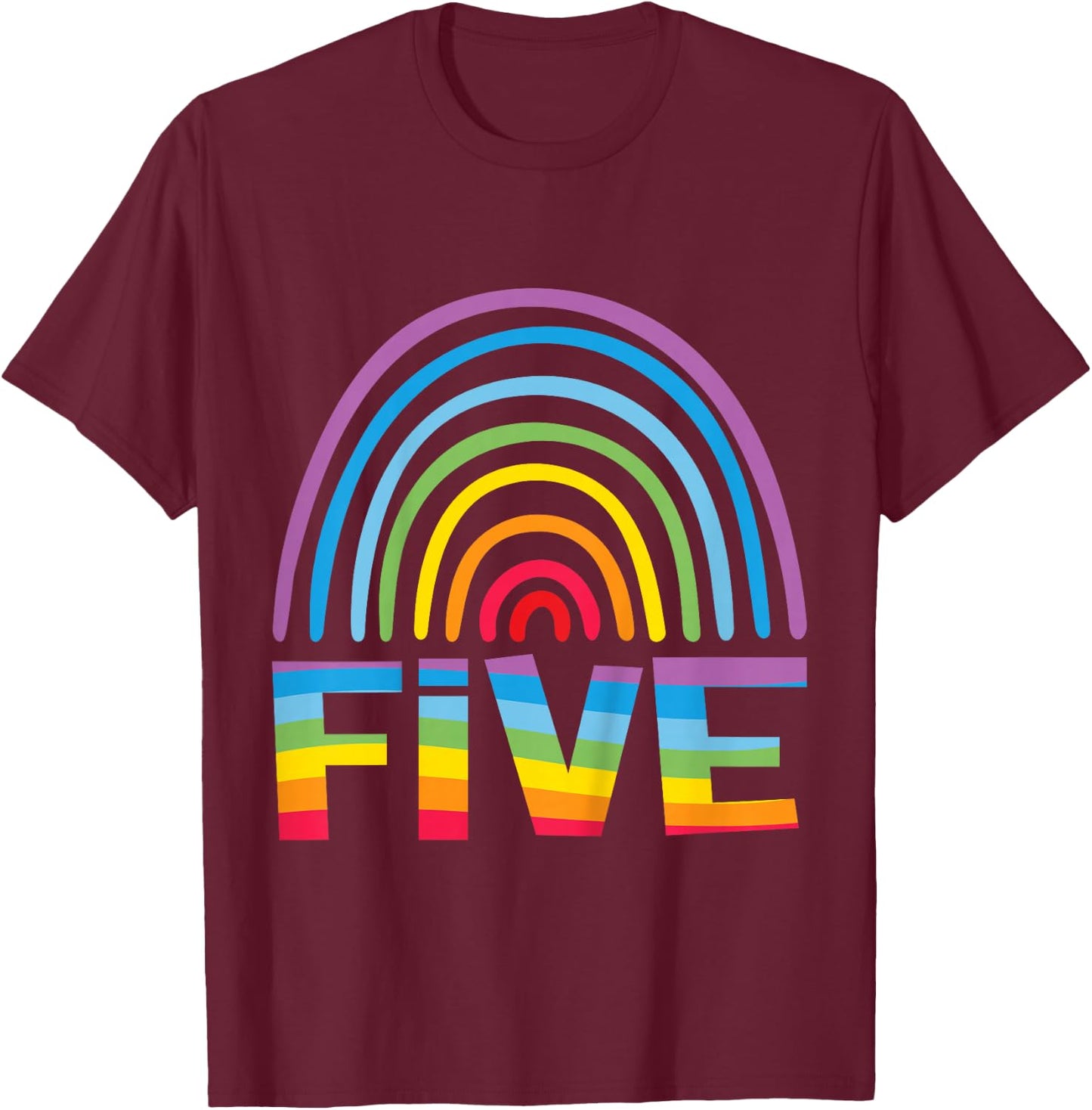 5th Birthday Gift Rainbow Fan 5 Years Old Girls 5 Bday T-Shirt - T-Shirt | Maroon
