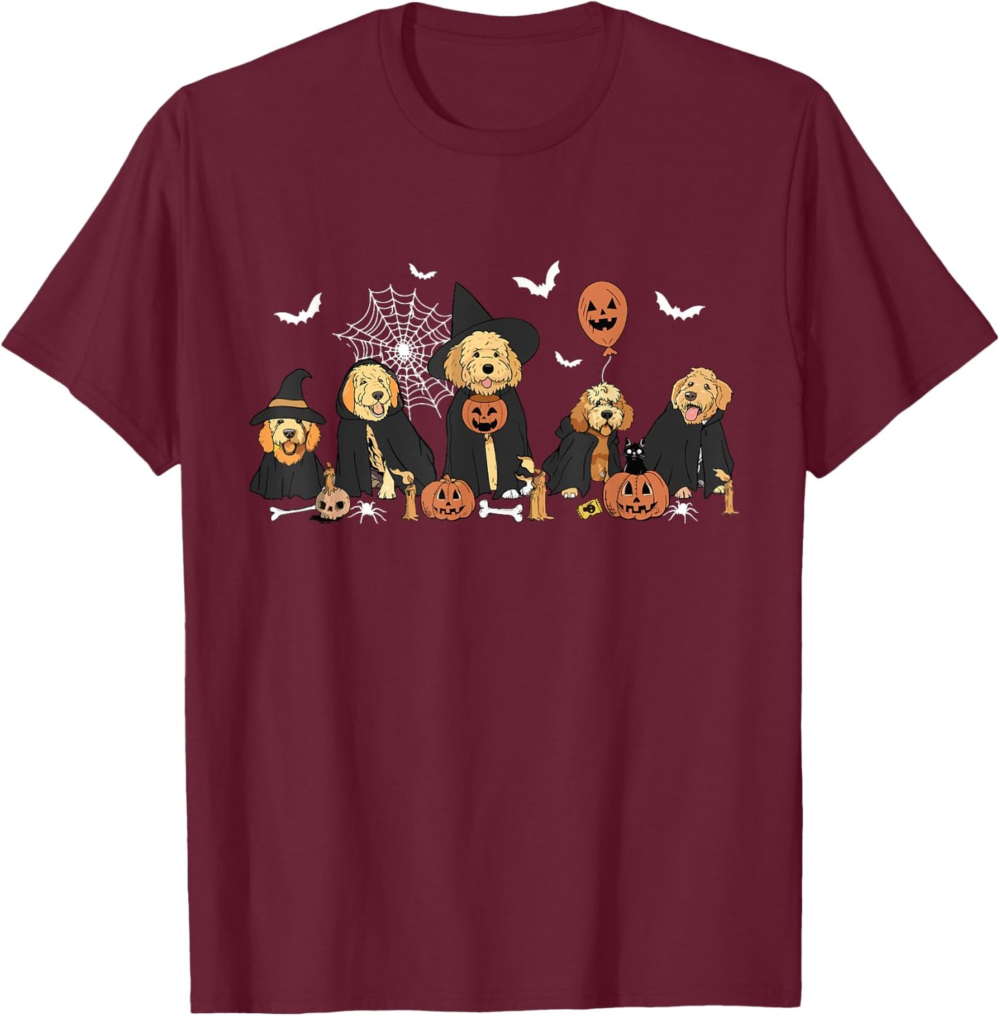 Ghost And Witch Goldendoodle Halloween Doodle Dog Lover Women T-Shirt - T-Shirt | Maroon