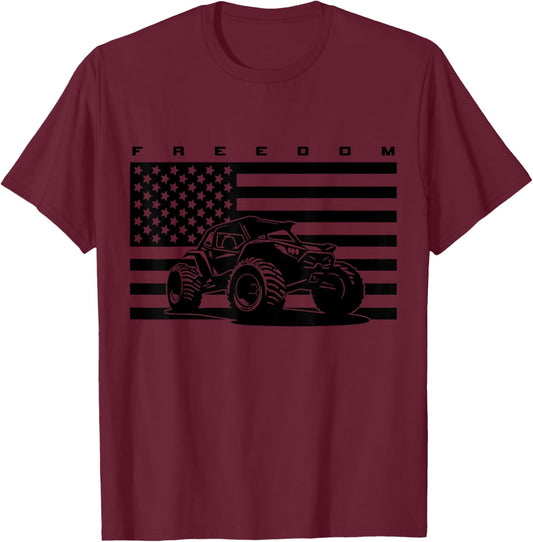 American Flag Off Roading Quad ATV T-Shirt - T-Shirt | Maroon