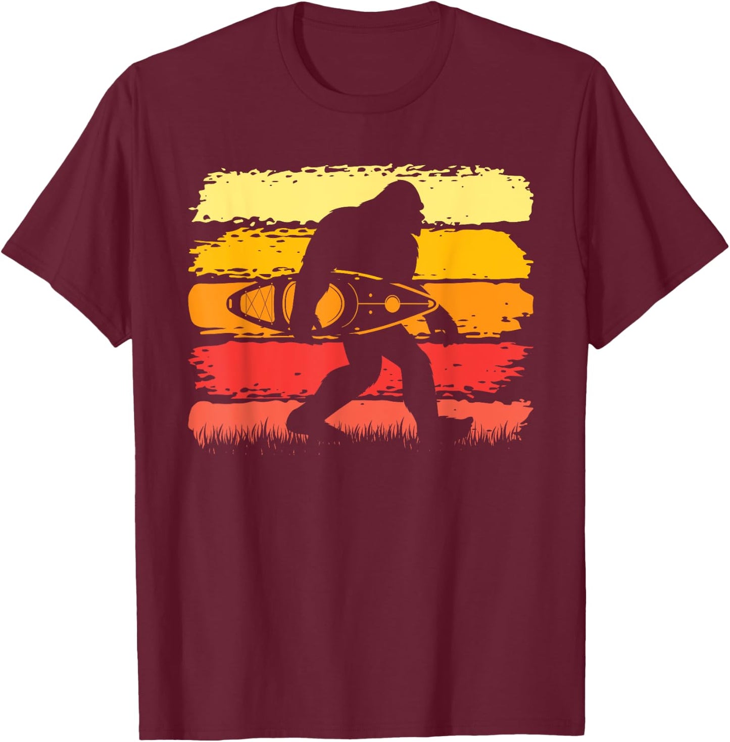 Retro Bigfoot Kayak Vintage Sasquatch Kayaking T-Shirt - T-Shirt | Maroon