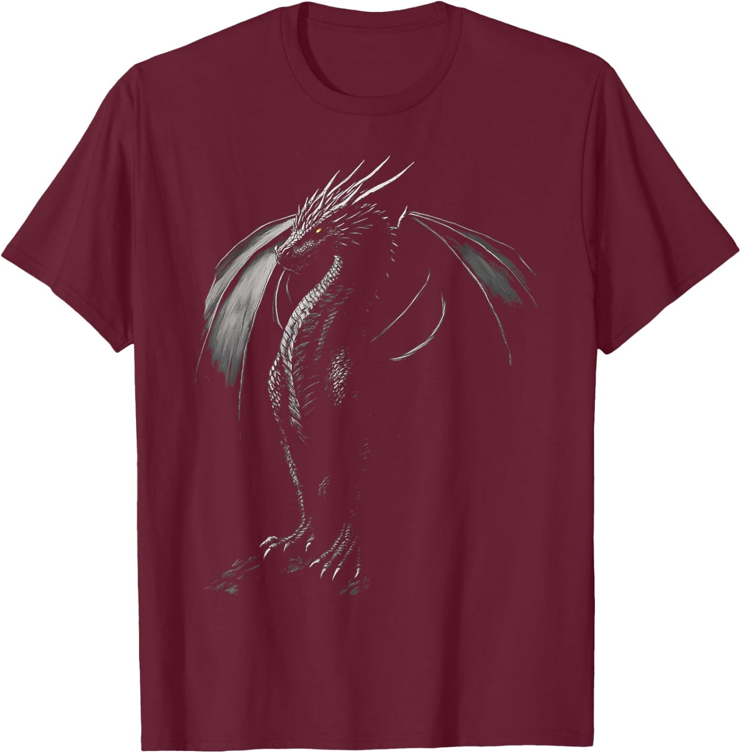 Black Dragon Motif Mythical Illustration Black Dragon T-Shirt - T-Shirt | Maroon