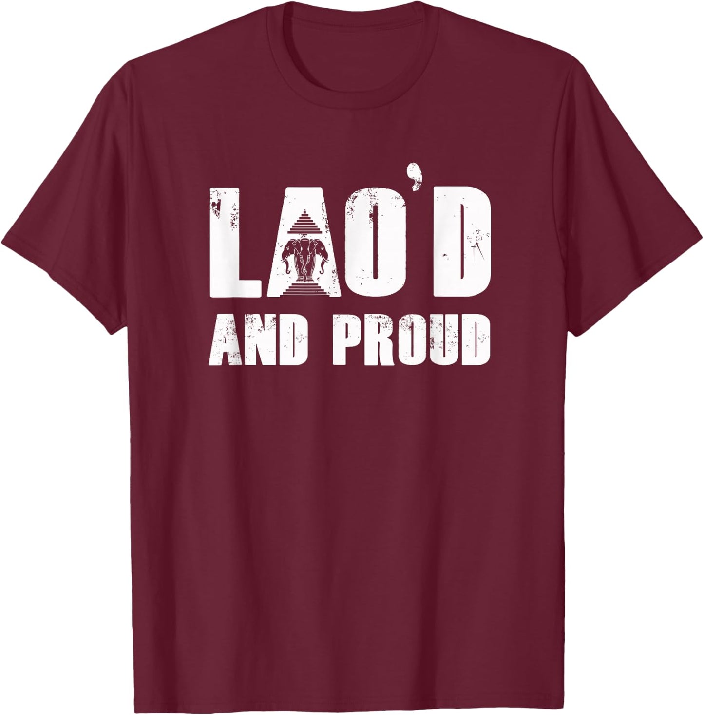 Lao Designs by RespekDis | Lao'D and Proud | -Adults | Black | Small | Short Sleeve | | Cultural | Gift T-Shirt - T-Shirt | Maroon