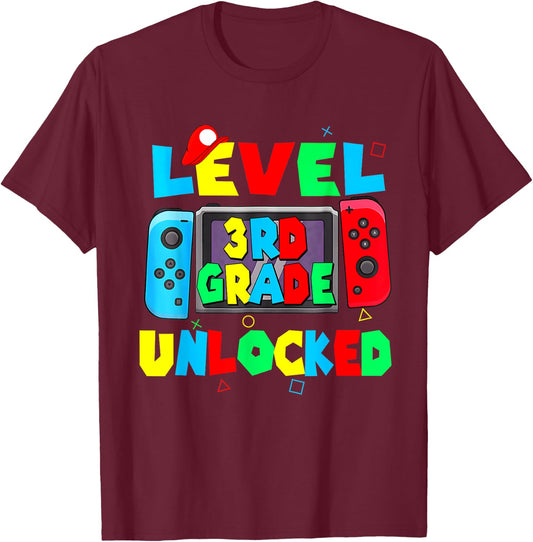Level 3rd grade unlocked back to school video game 3rd grade T-Shirt - T-Shirt | Maroon