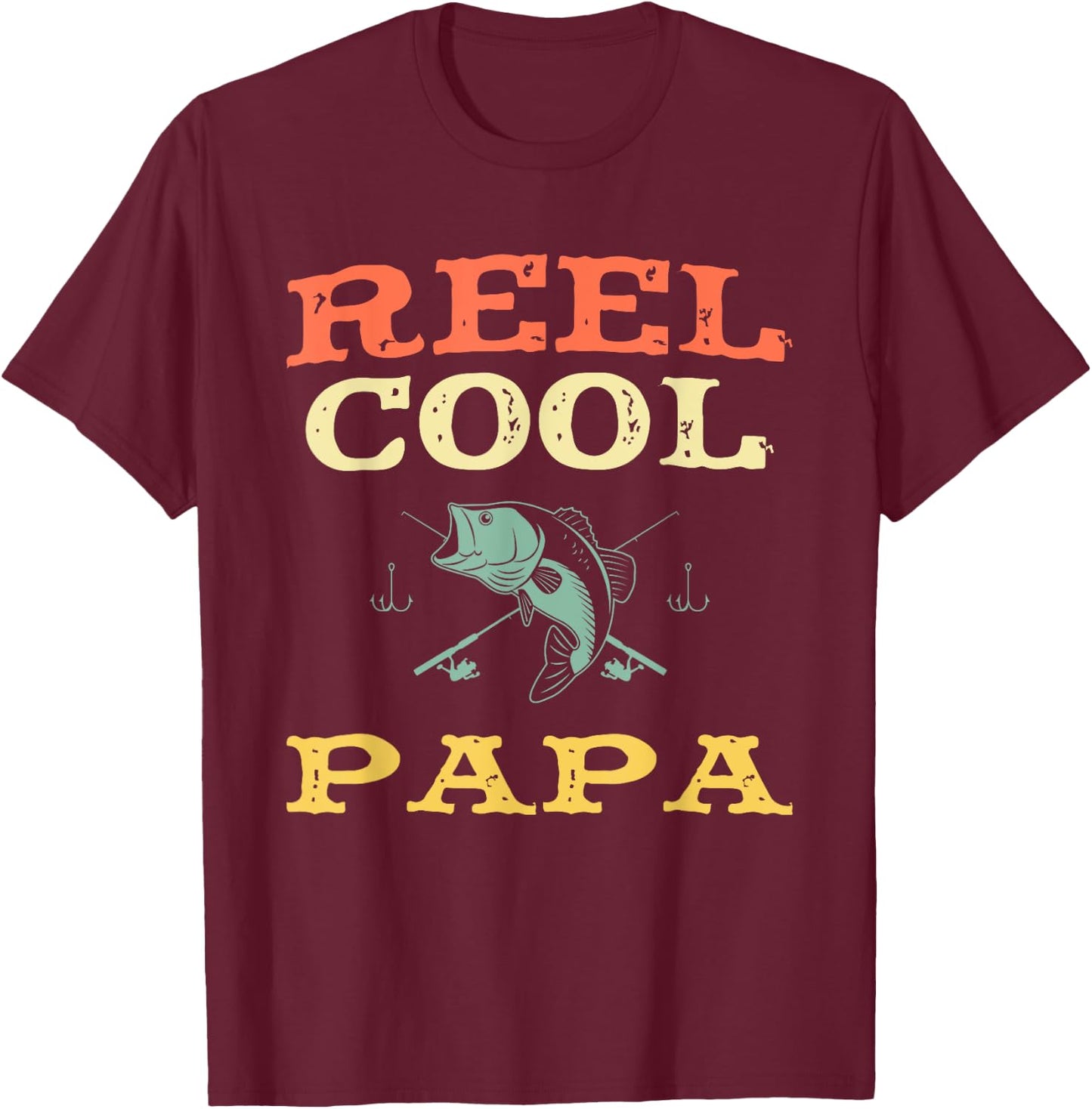Reel Cool Papa Fishing Fisherman Funny Vintage T-Shirt - T-Shirt | Maroon