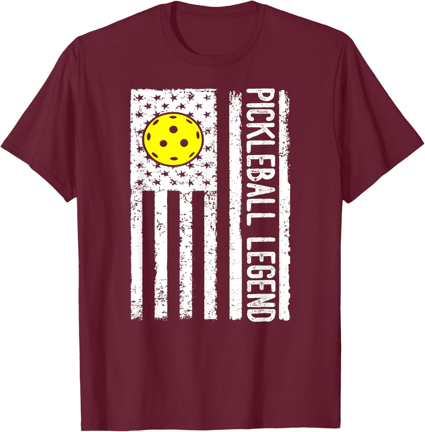 Pickleball Legend Distressed Pickleball Flag Men Women Kids T-Shirt - T-Shirt | Maroon