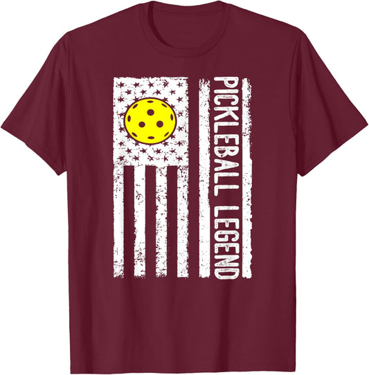 Pickleball Legend Distressed Pickleball Flag Men Women Kids T-Shirt - T-Shirt | Maroon