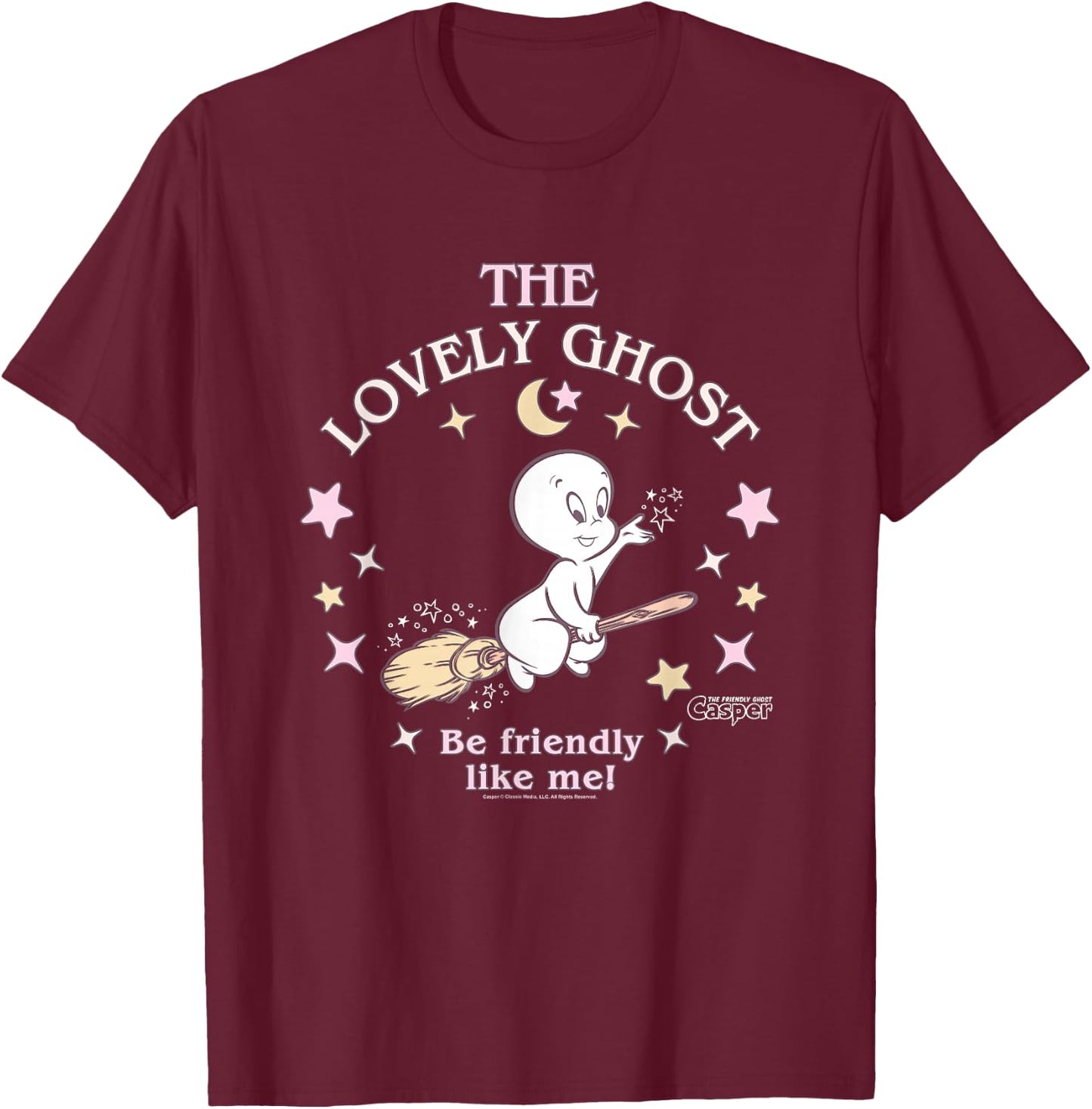 Casper The Friendly Ghost Casper Be Friendly Like Me! Logo T-Shirt - T-Shirt | Maroon