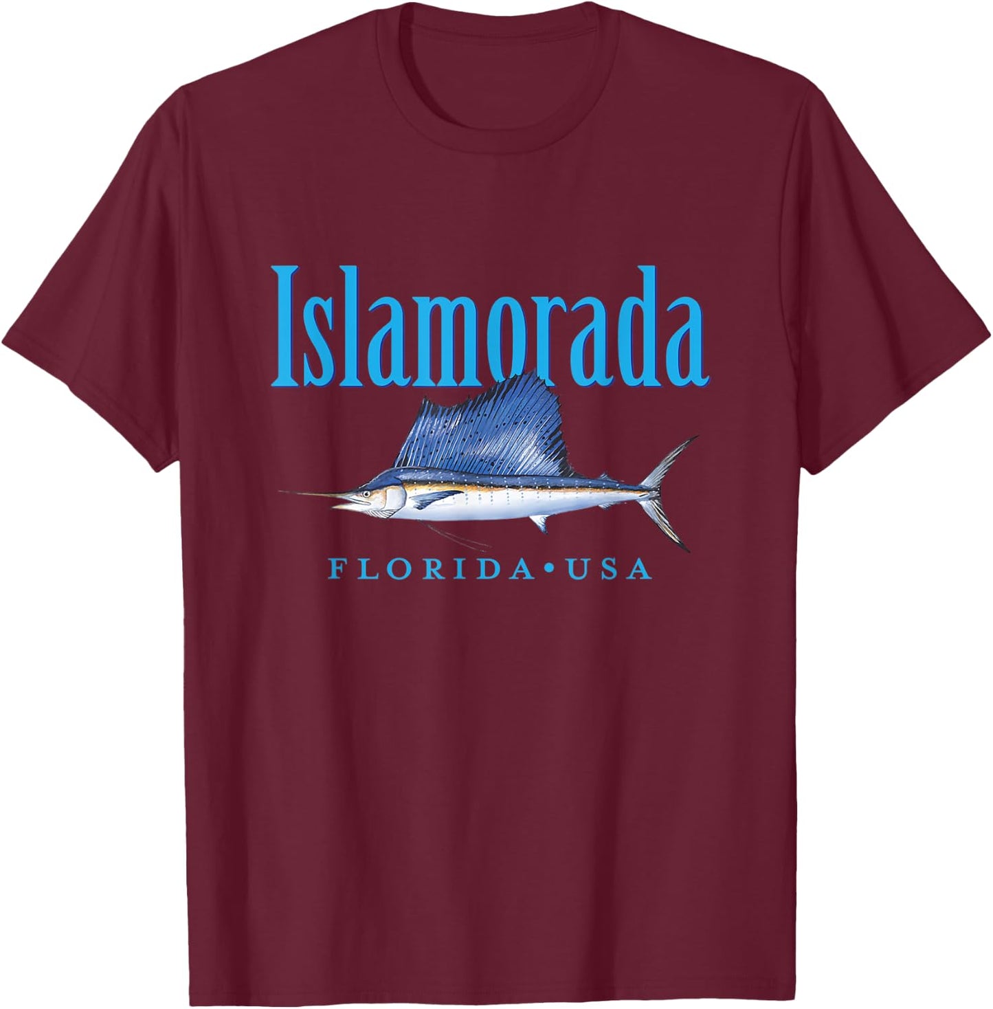 Islamorada Florida Keys Sailfish Design T-Shirt - T-Shirt | Maroon