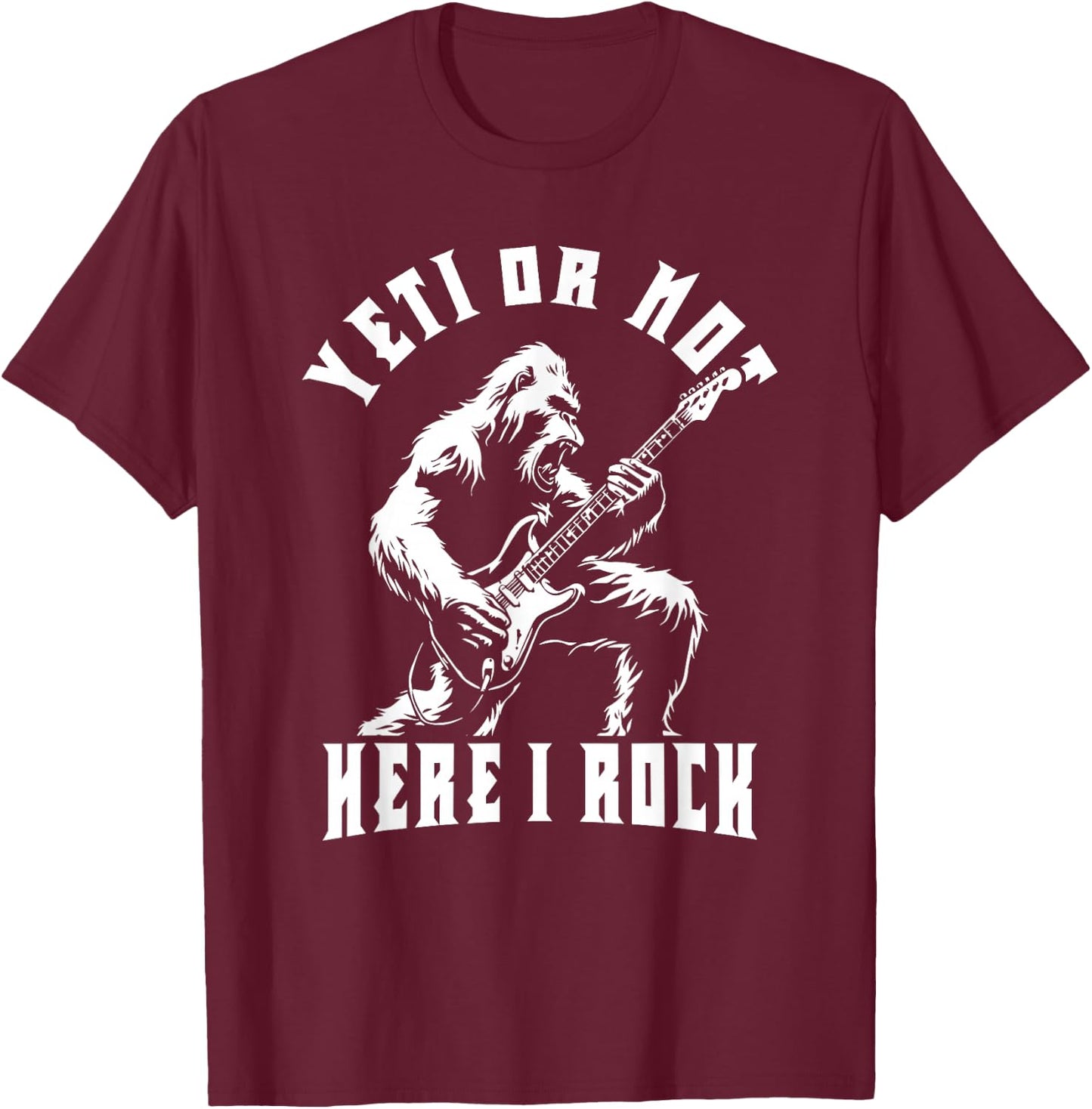 Funny Rock And Roll Bigfoot T-Shirt - T-Shirt | Maroon