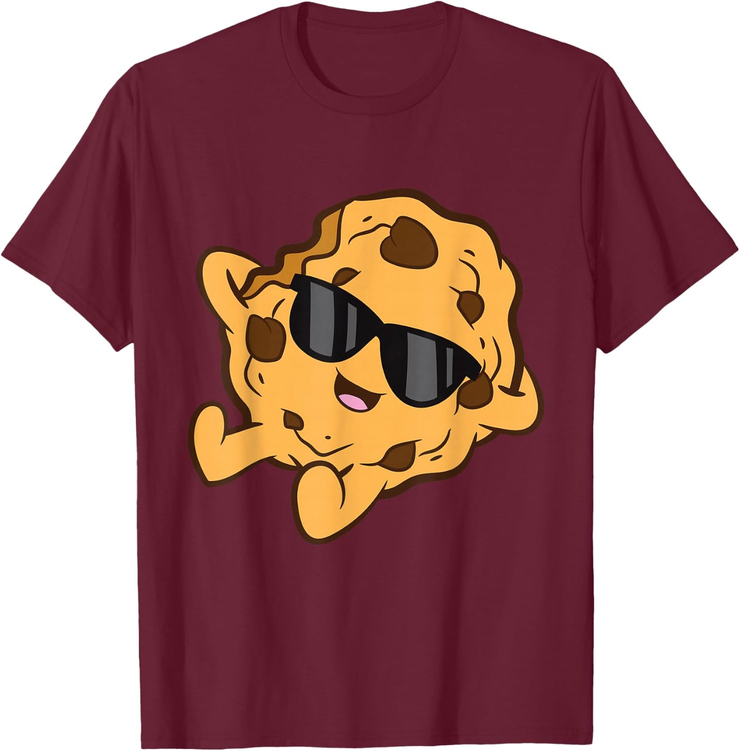 Cute Chocolate Chip Cookie For Cookie Lovers -Kids Black Kawaii Modern Graphic Small T-Shirt - T-Shirt | Maroon