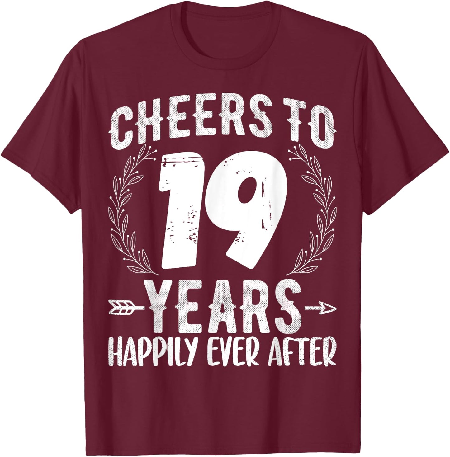 Cheers to 19 Years Happily - 19th Anniversary Husband Wife T-Shirt - T-Shirt | Maroon
