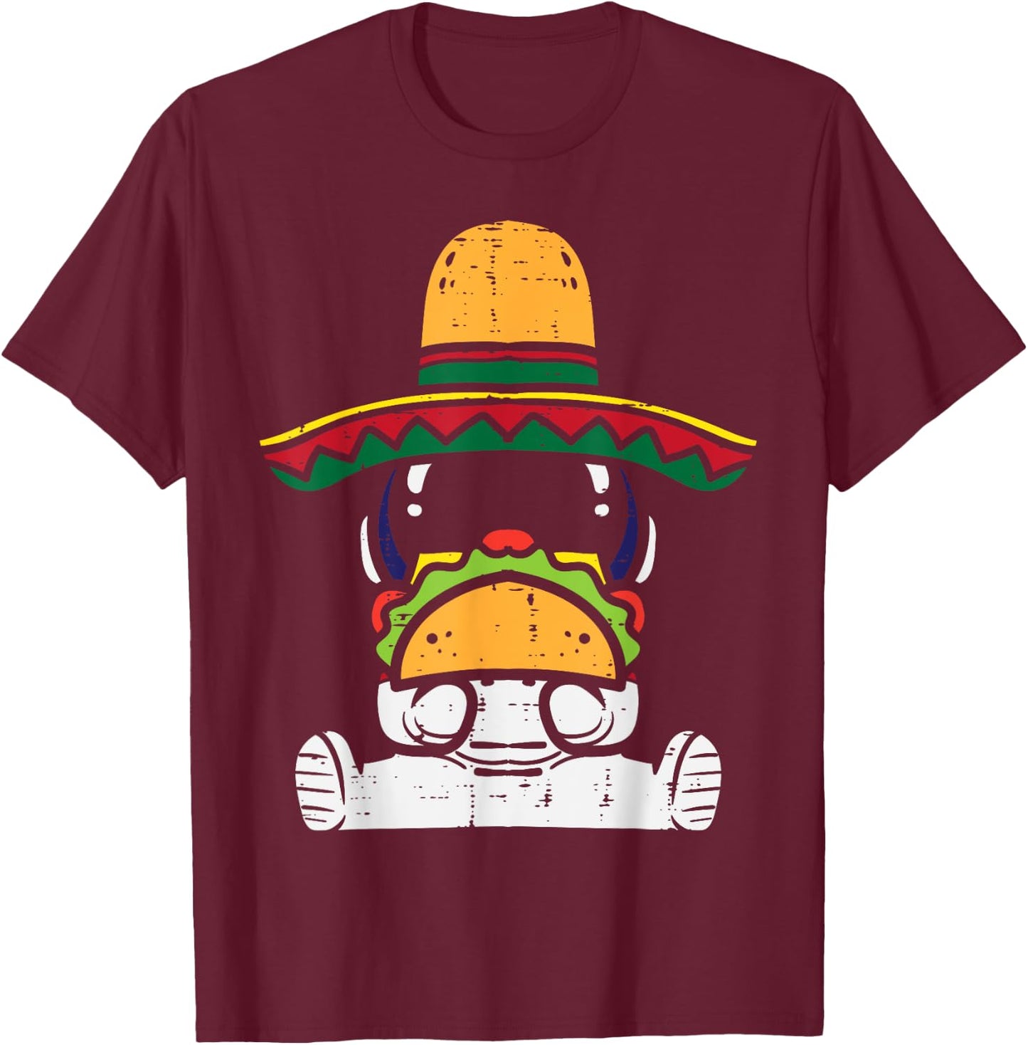 Mexican Astronaut Sombrero Tacos Space Food Men Women Kids T-Shirt - T-Shirt | Maroon