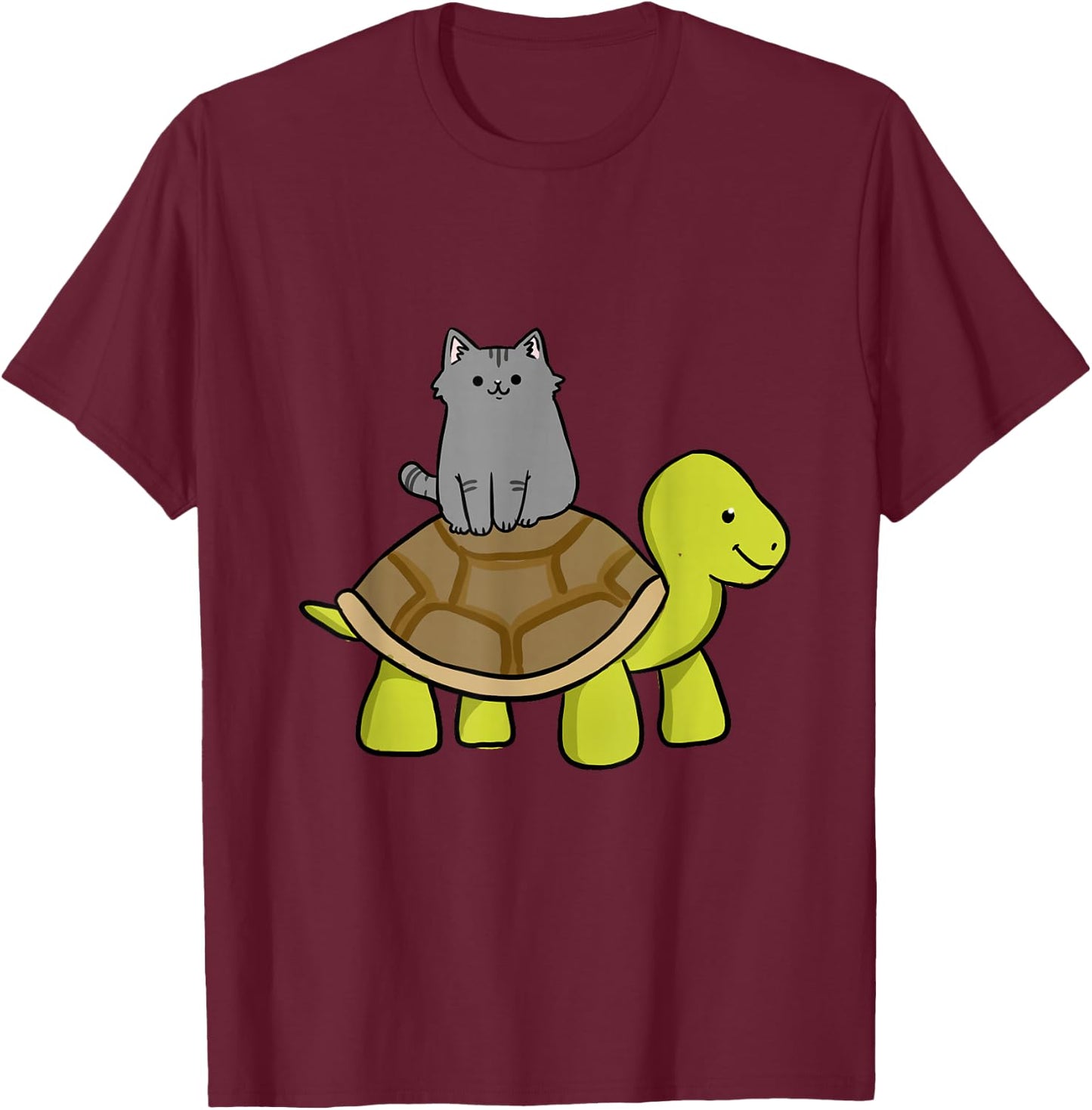 Cat Riding Turtle Cat Lover Gift T-Shirt - T-Shirt | Maroon