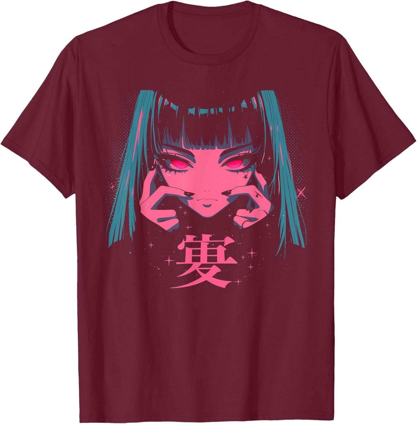 Goth Grunge Demon Anime Girl Waifu Horror Alt Aesthetic T-Shirt - T-Shirt | Maroon