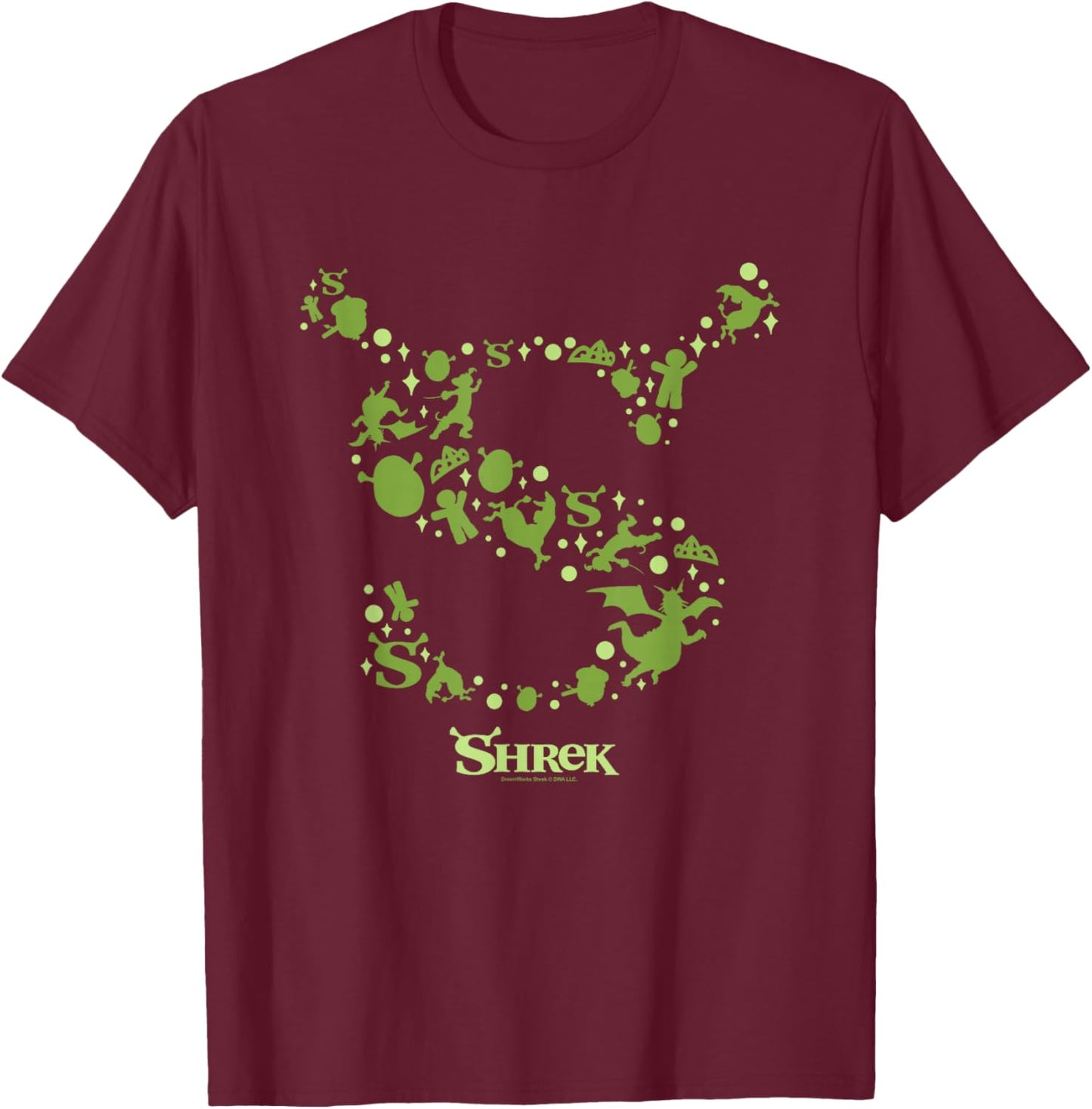 Shrek Character Silhouettes Iconic S Logo T-Shirt - T-Shirt | Maroon