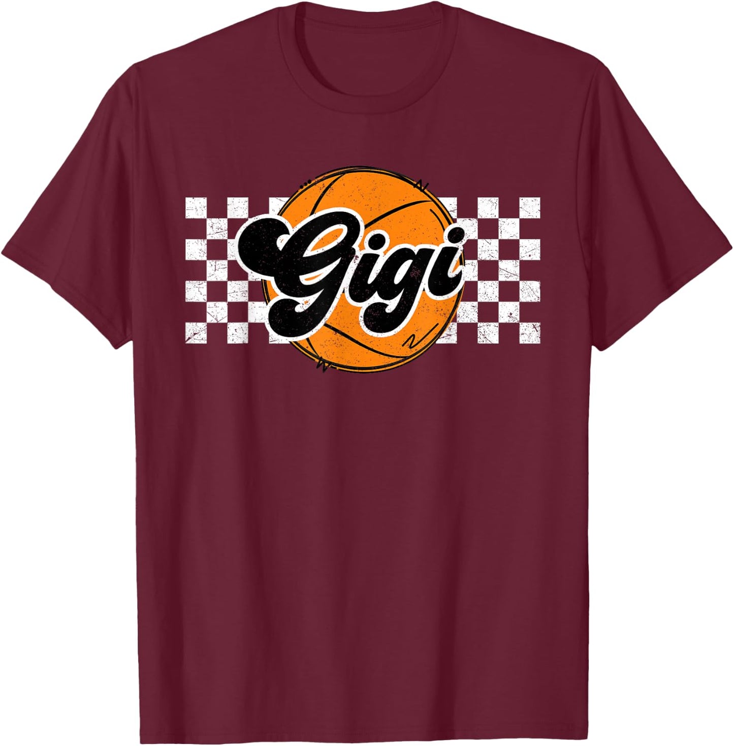 Basketball Gigi Retro Checkered Vintage Basketball Family T-Shirt - T-Shirt | Maroon
