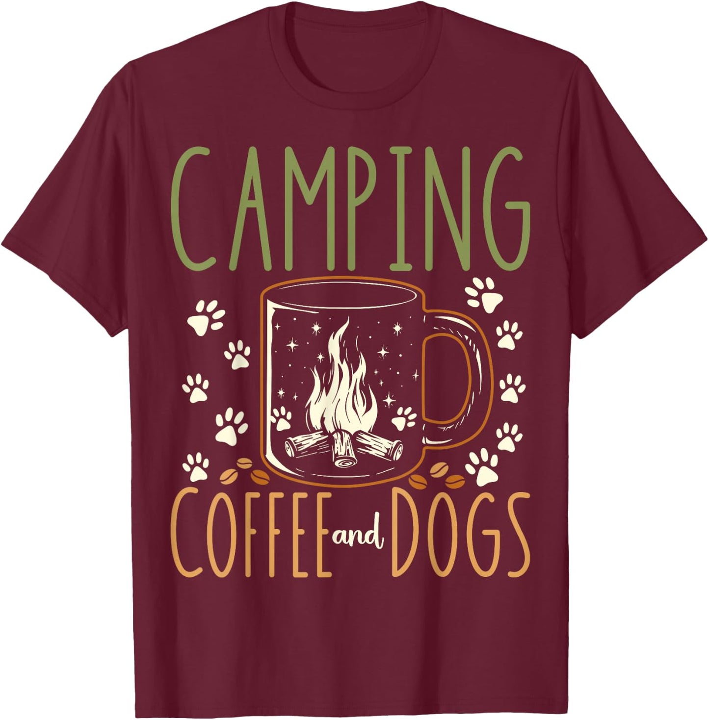 Camping Coffee And Dogs T-Shirt - T-Shirt | Maroon