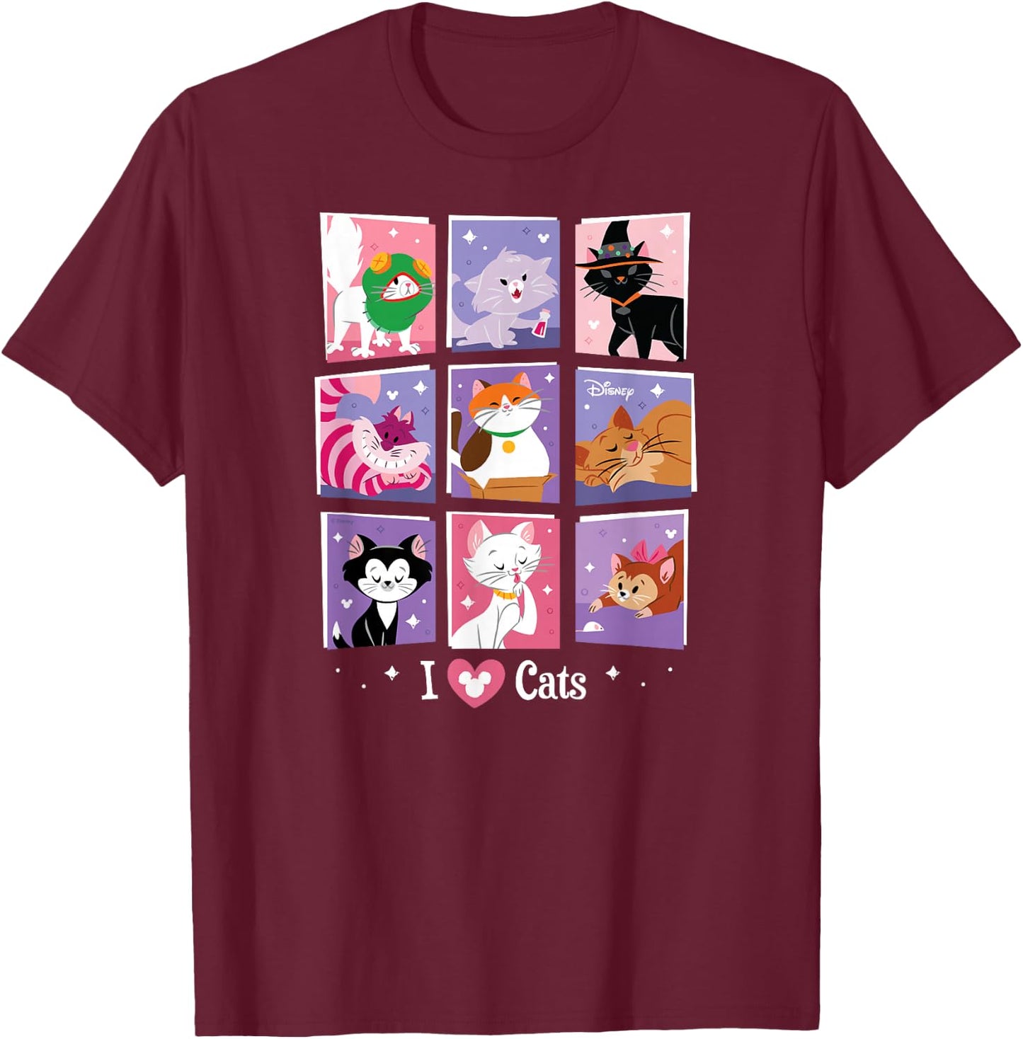 Disney - I Heart Cats Grid T-Shirt - T-Shirt | Maroon