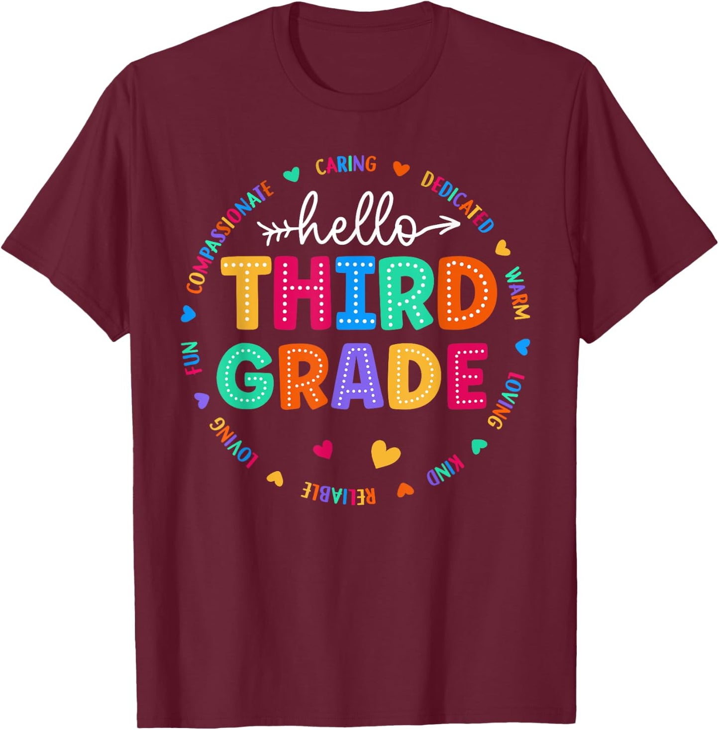 Third Grade Hello Back To School 3rd Grade Teacher Student Men Women Girls Kids T-Shirt - T-Shirt | Maroon