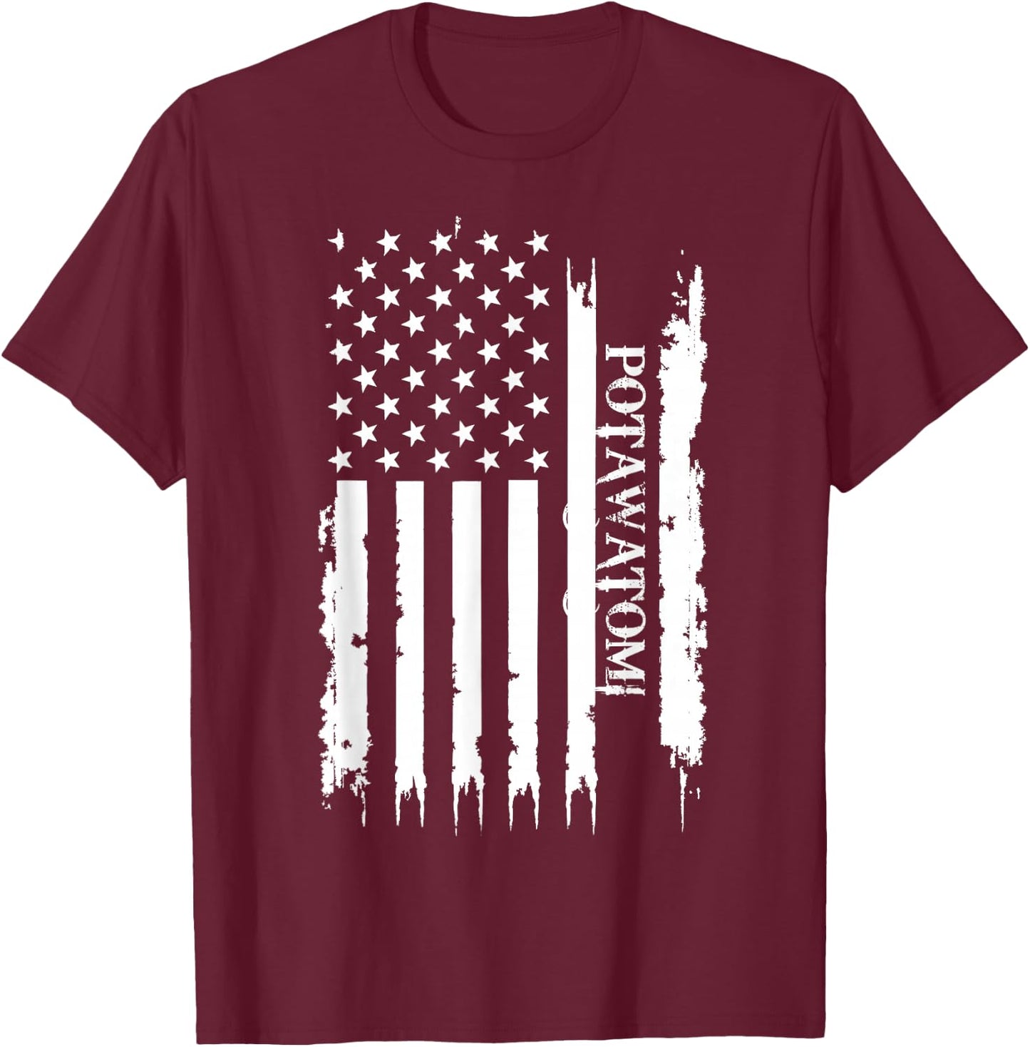 Potawatomi United States Distressed w US Flag T-Shirt - T-Shirt | Maroon