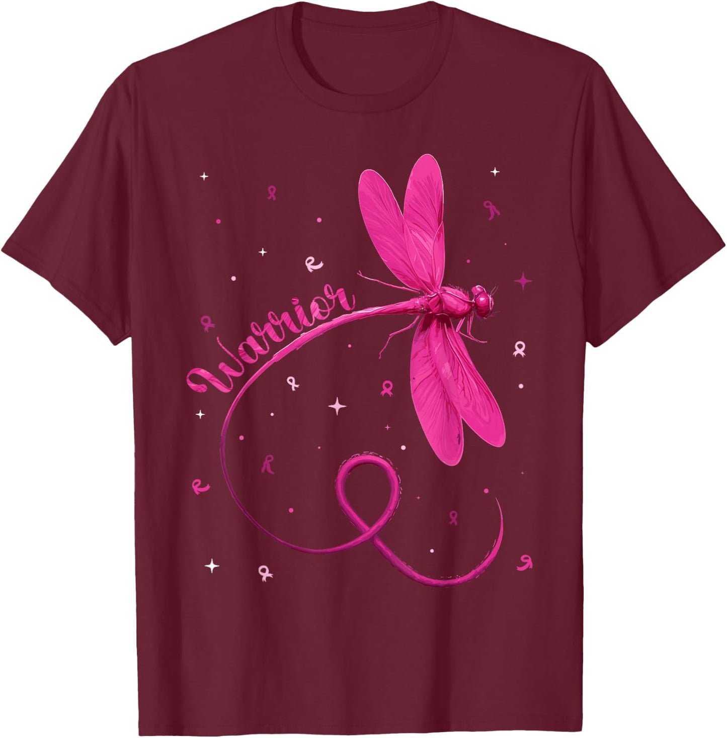 Pink Dragonfly Breast Cancer Warrior T-Shirt - T-Shirt | Maroon