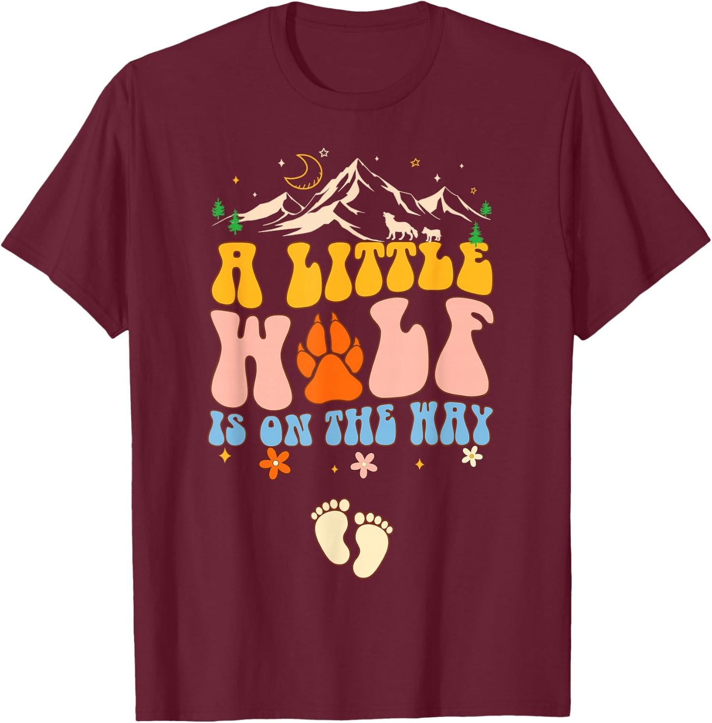 Pregnancy Announcement Mommy Little A Wolf Is On The Way T-Shirt - T-Shirt | Maroon