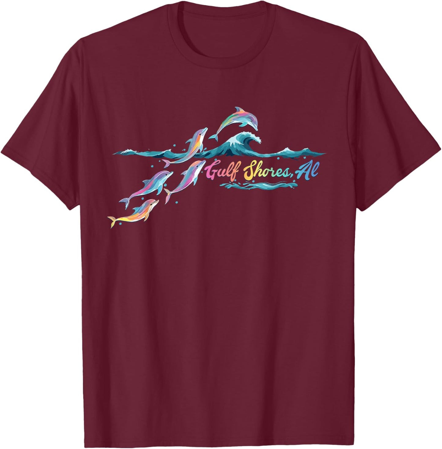 Gulf Shores Alabama Colorful Dolphin Lover Beach Gifts T-Shirt - T-Shirt | Maroon